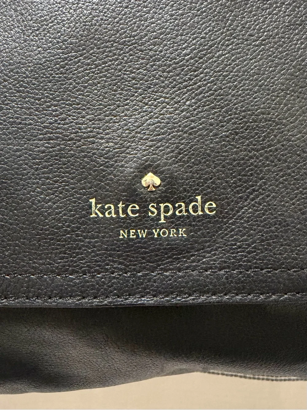 Kate Spade Black Pebbled Leather Flap Shoulder Bag Gold Chain S363 Polka Dot